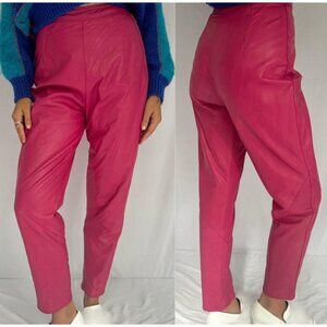 80s vintage hot pink genuine leather retro high rise trousers pants small